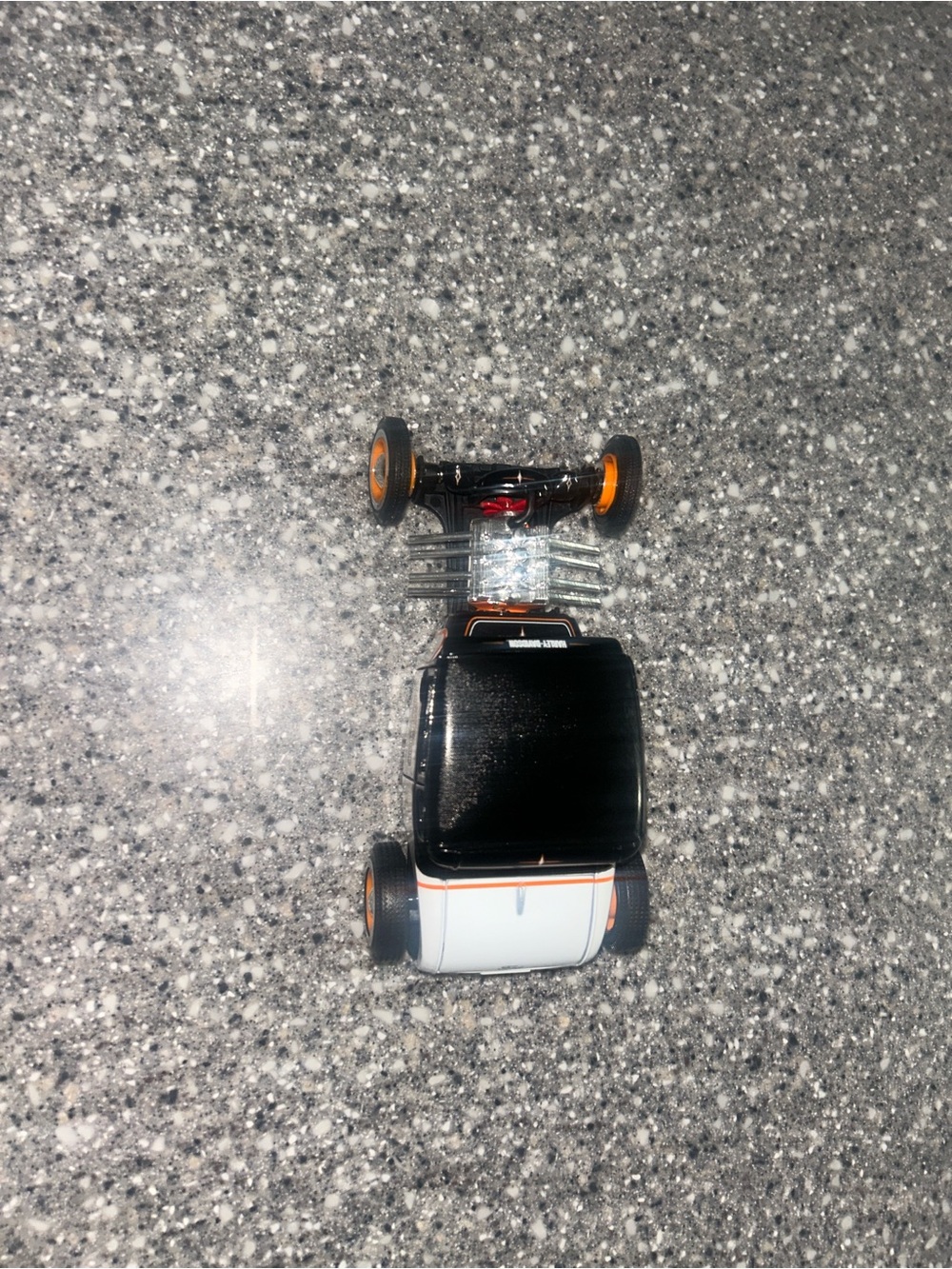 Black,white, & orange Harley Davidson Car